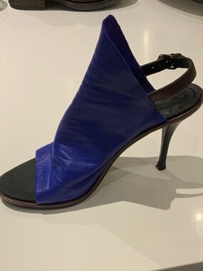 Balenciaga Cobalt Blue Leather Open-Toe Slingback Heel